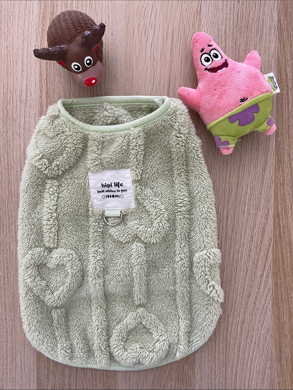 (+2TOY)Sage Green Plush Dog Harness Vest (L) + SpongeBob Patrick Plush & Reindee